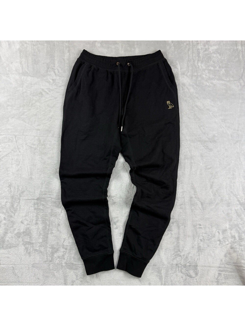 OVO October’s Very Own Men S Black Owl Logo Jogger Sweatpants Gold Embroidery